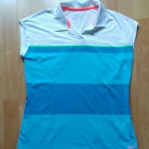 Nike Golf Polo Shirt White & Teal Stripe